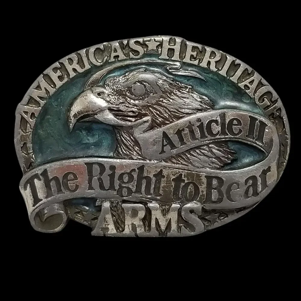Belt Buckle 1984 Pewter Article II The Right To Bear Arms America's Heritage USA